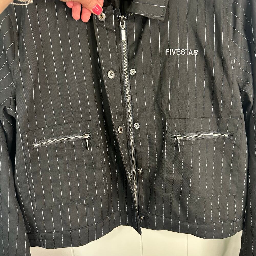 Five Star General Womens S Black Moto Jacket Pinstripe Zip Streetwear Y2K Urban - Picture 7 of 11